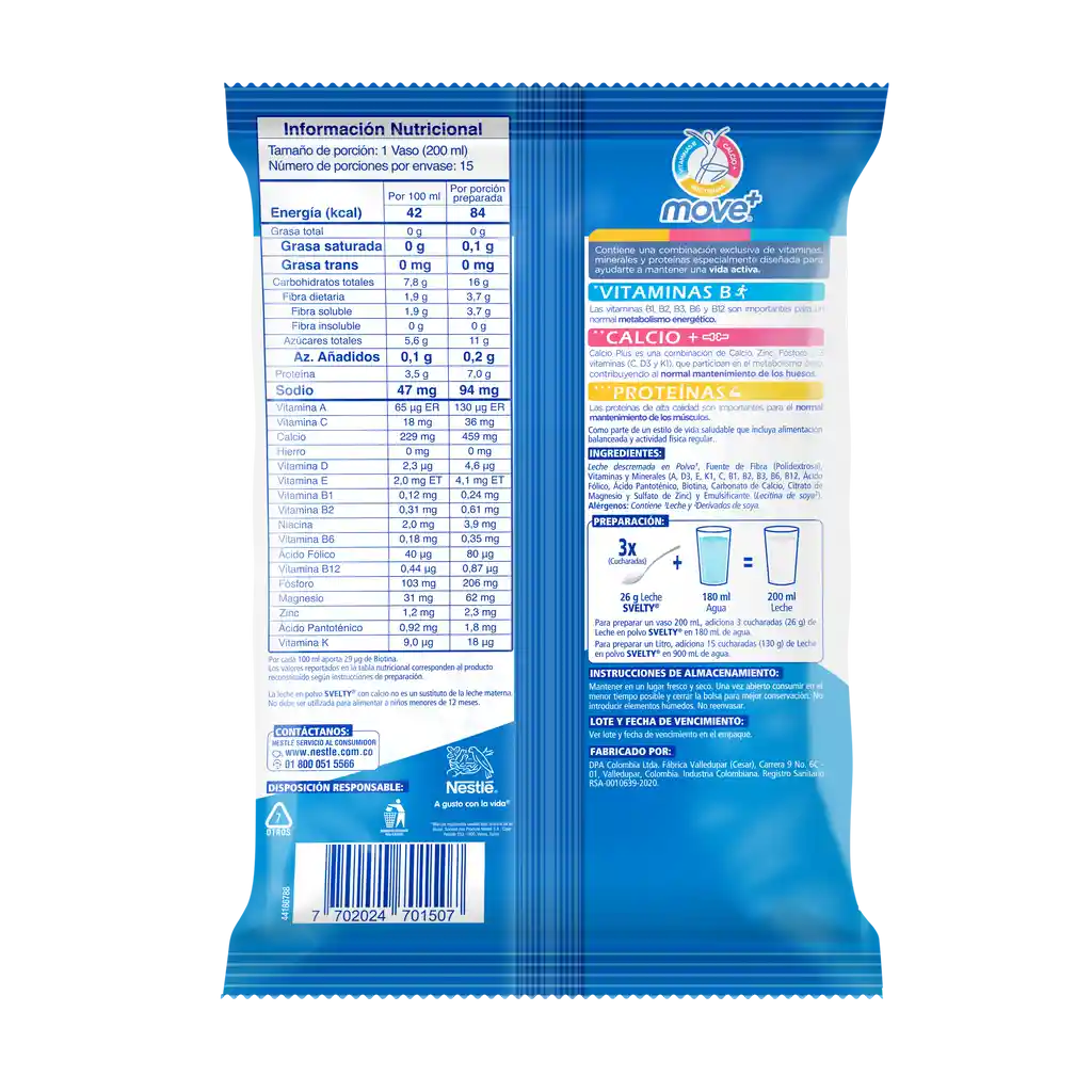 Leche en polvo descremada SVELTY MOVE+ x 390g