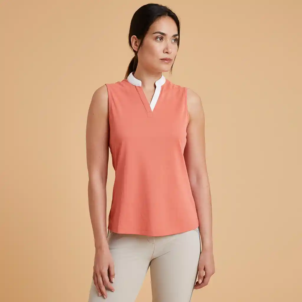 Camiseta Sin Mangas de Equitación Para Mujer - Fouganza 500 Naranja