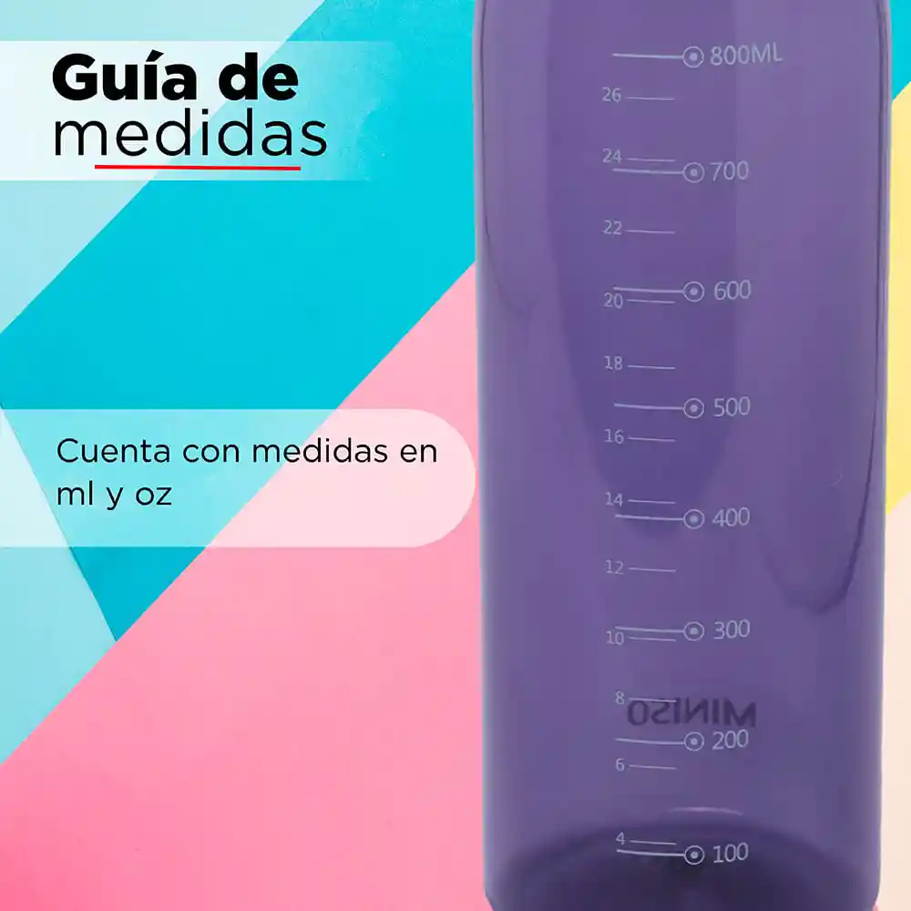 Miniso Botella de Plástico Para Deportes Con Asa Morado 900 mL