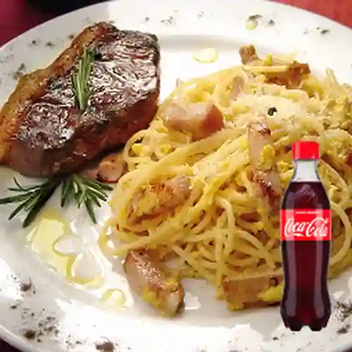 Spaguetti Carbonara c/ Punta de Anca +Cocacola 400ml
