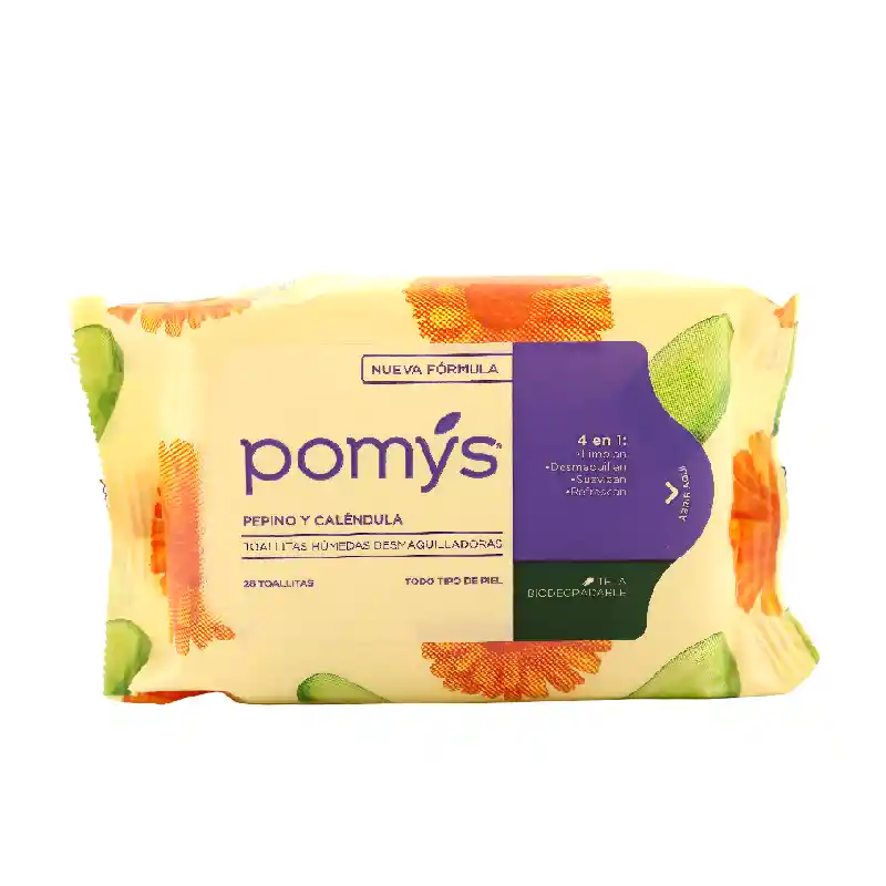 Pomys Toallitas Húmedas Desmaquilladoras Pepino y Caléndula 28 und