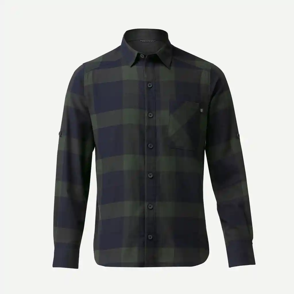 Camisa Trekking Viaje Hombre Travel 500 Warm Verde
