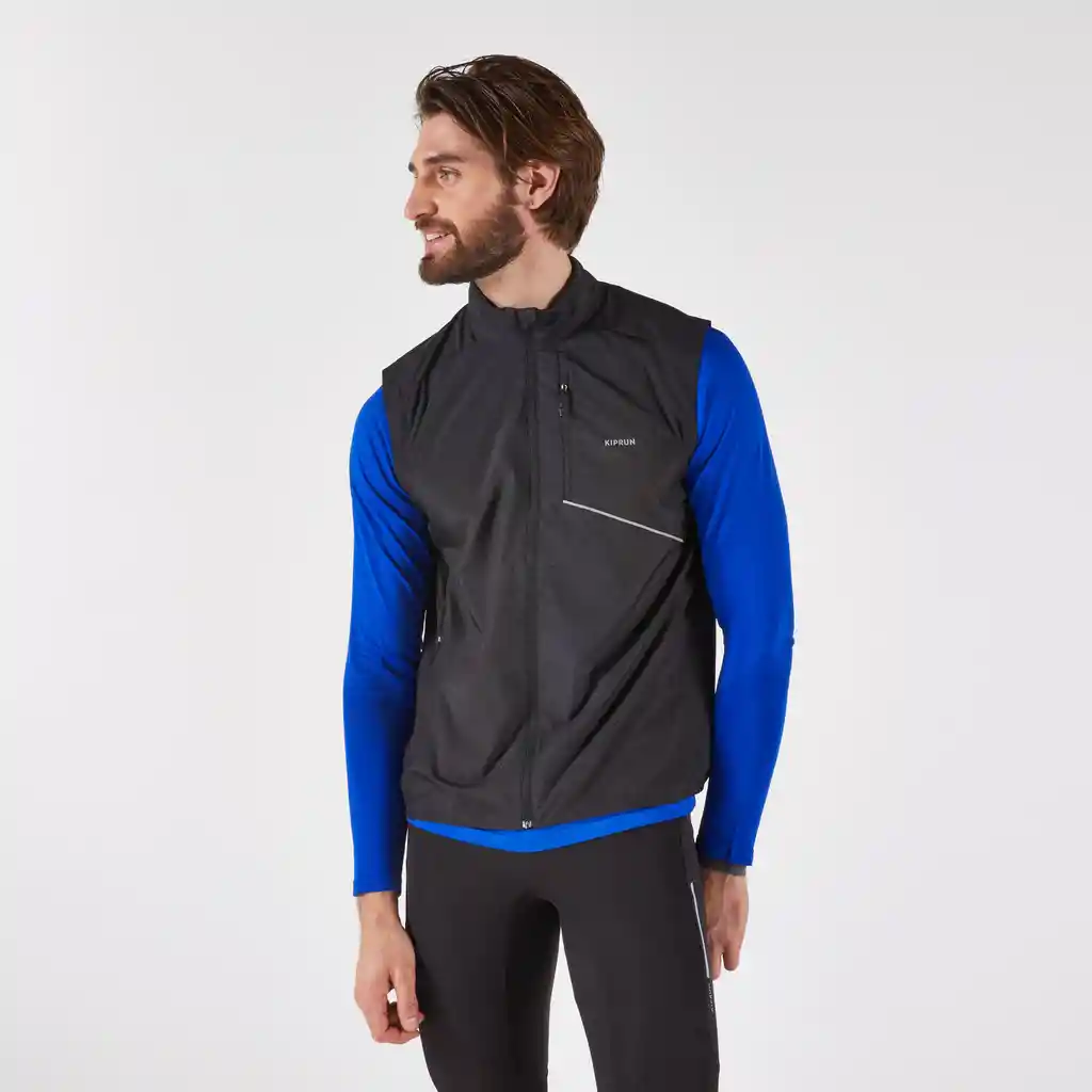 Chaleco Cortaviento de Running Hombre - Kiprun Run 500 Negro