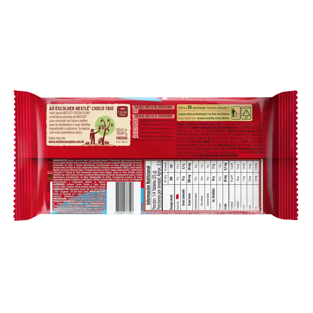 Chocolate ChocoTrio NESTLÉ con galleta y relleno de Cookies and Cream x 90g