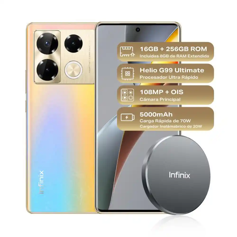 Celular Infinix Note 40 Pro 256 Gb 8 Gb Ram Dorado Estuche/ Cargador/ Pin / Cargador Inálambrico