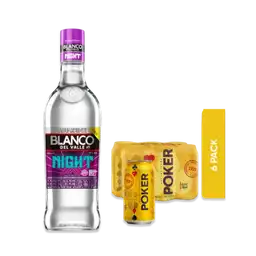 Combo Aguardiente Blanco Del Valle Night + Six Pack Poker