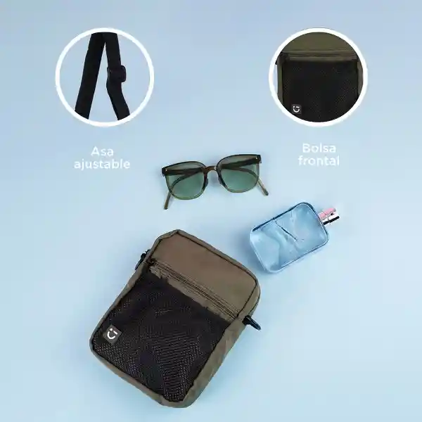 Bolso Crossbody Con Bolsa Frontal de Red Verde Miniso