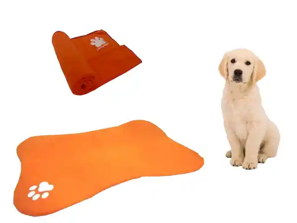 Cama en Forma de Hueso + Cobija Mediana Naranja