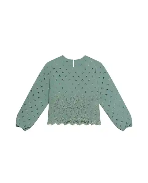 Blusa Eyelet Longsleeve Verde Golfo Medio Talla S Chevignon