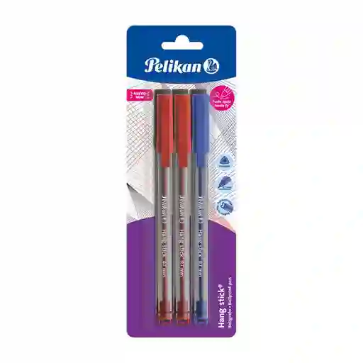 Pelikan Bolígrafo Hang Stick Negro - Azul- Rojo