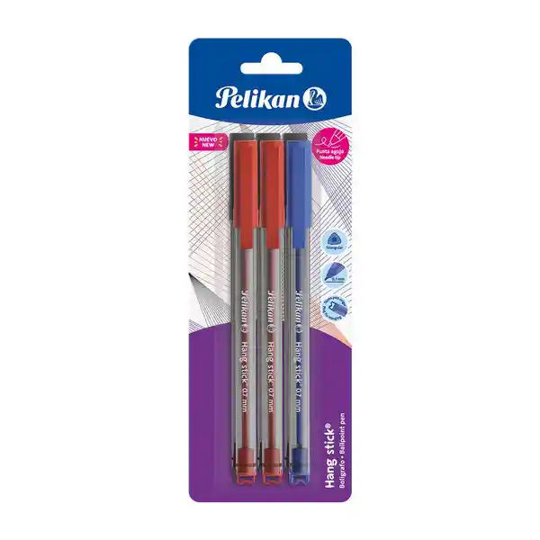 Pelikan Bolígrafo Hang Stick Negro - Azul- Rojo