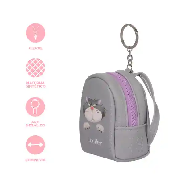 Monedero Disney Cat Colección Lucifer Mochila Gris Miniso