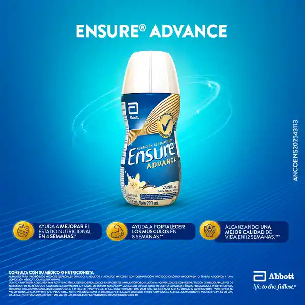 Ensure Advance Vainilla Con Proteína + Hmb Líquido Caja x 6 Und