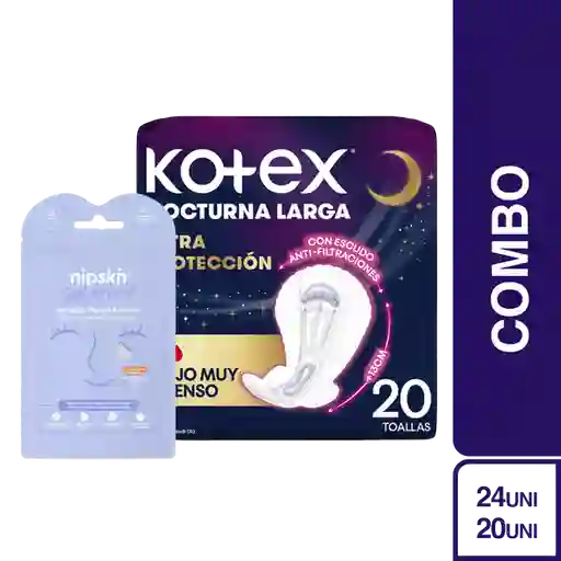 Combo Toalla Nocturna Kotex 20 Und + Nipskin Parche Imperfección