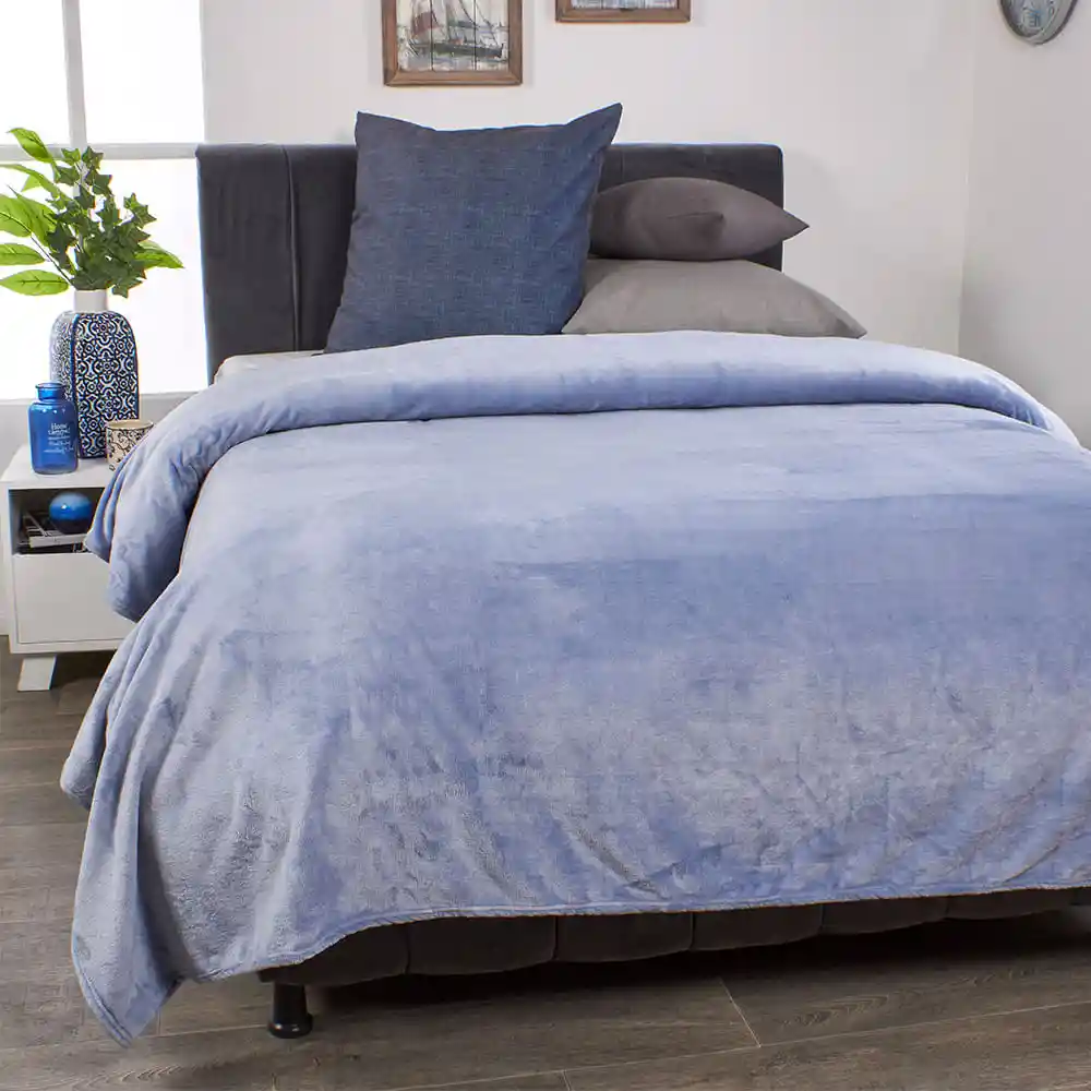 Cobija Flannel Doble Moderno Azul Denim Wamsutta