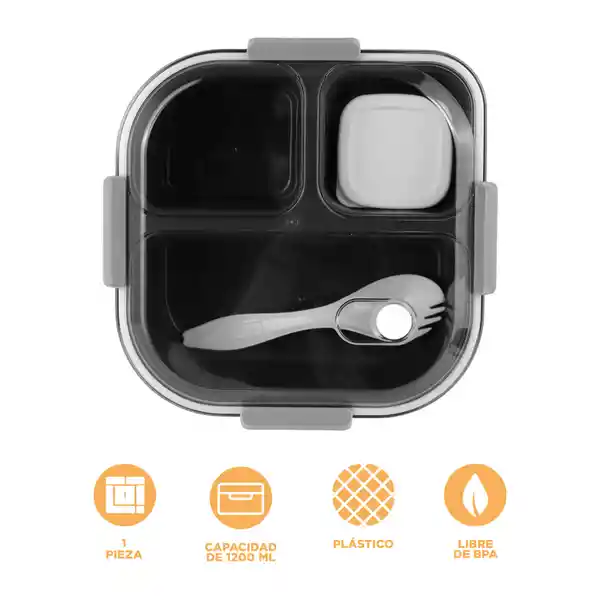 Contenedor Caja Bento 3 Compartimento Negro 1200 mL Serie Miniso