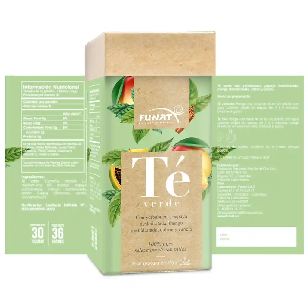 Funat Té Verde Con Yerbabuena Papaya Mango Cidrón Canela