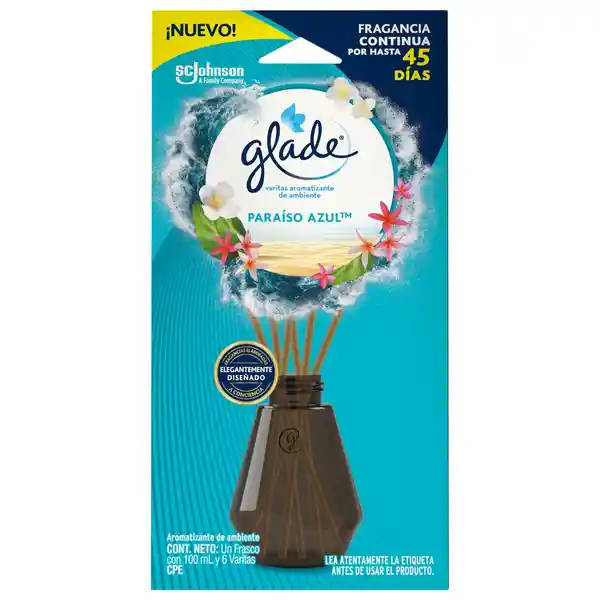 Glade® Varitas Ambientador Paraíso Azul™ Frasco con 100 ml y 6 Varitas