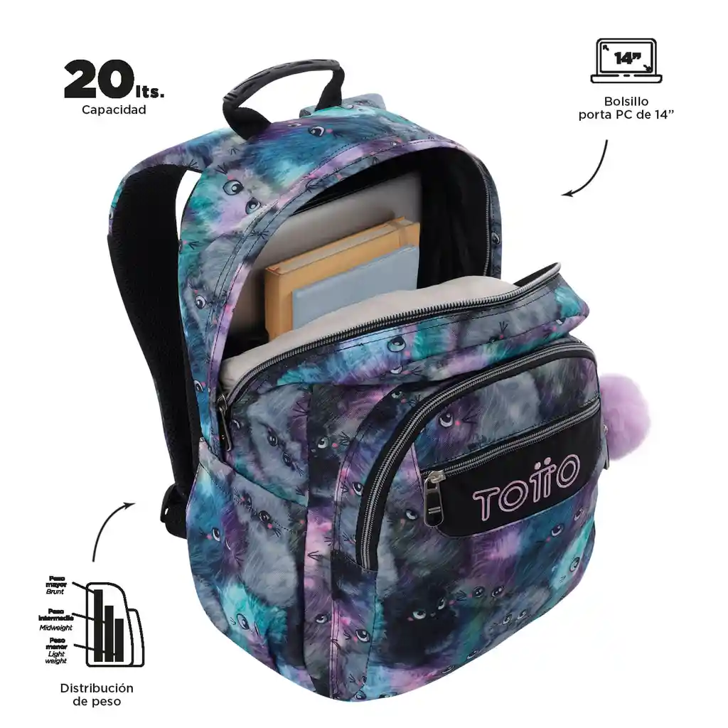 Morral Juvenil Porta Pc 14" Acuarela Gris