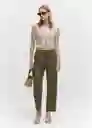 Pantalón Fluido Khaki Talla L Mujer Mango