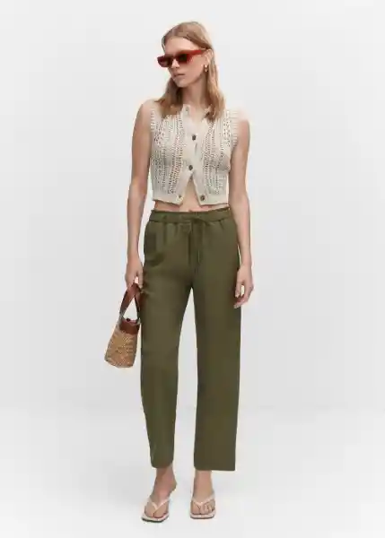 Pantalón Fluido Khaki Talla L Mujer Mango