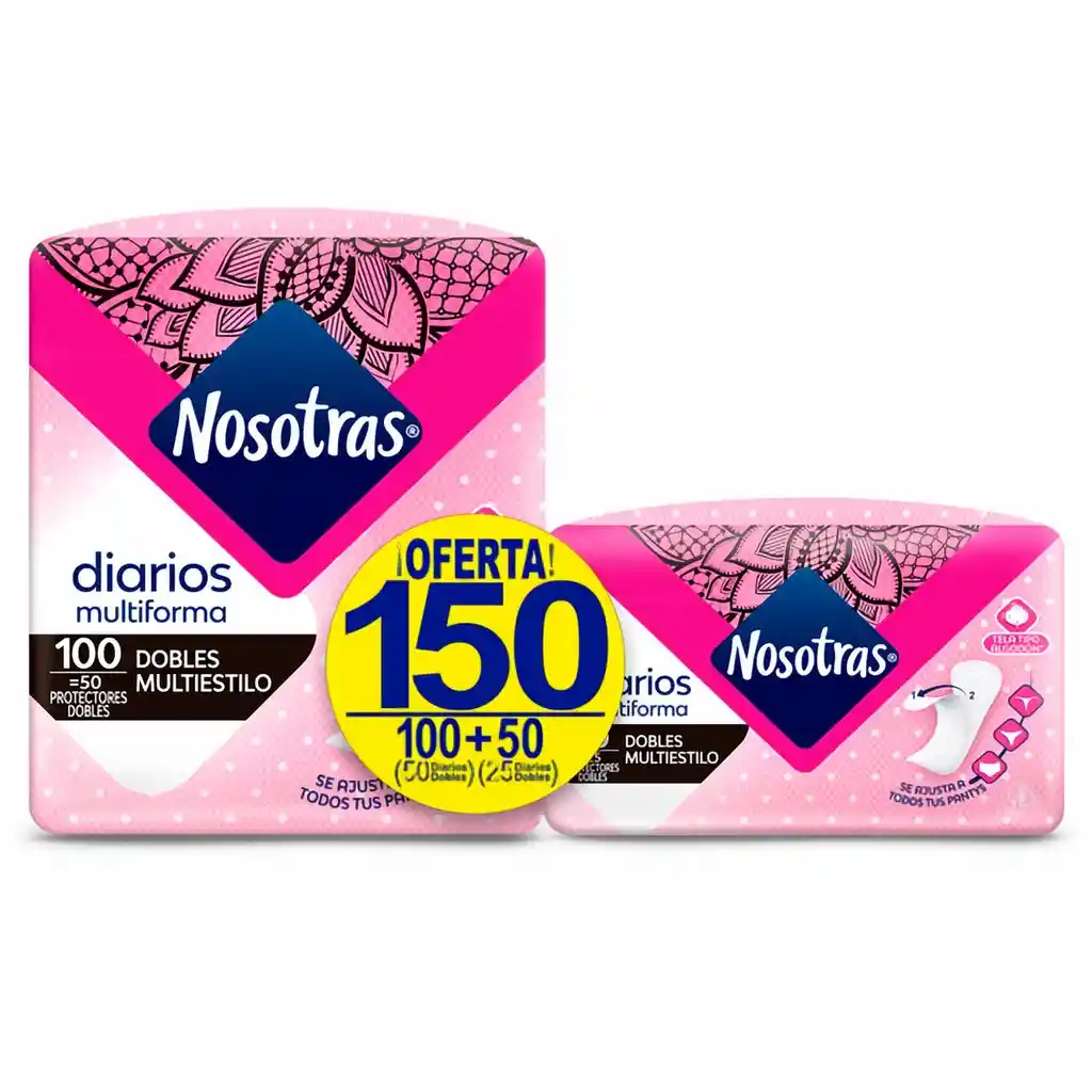 Protectores Diarios Nosotras Dobles Multiestilo X 50Und + 25Und
