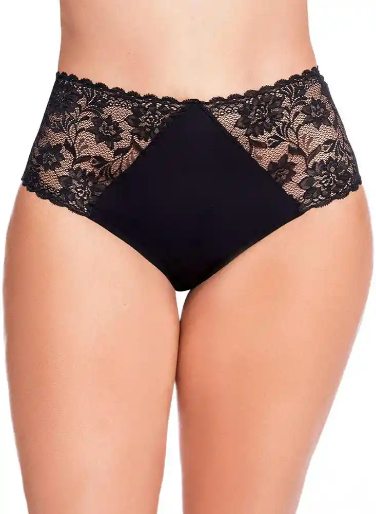 Panty Tiro Alto Encaje en Laterales Xl-negro