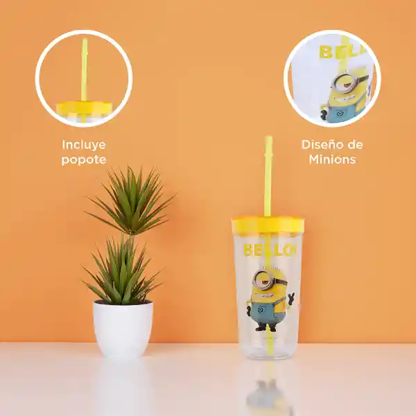 Vaso de Plástico Con Pitillo Amarillo Colección Minions Miniso