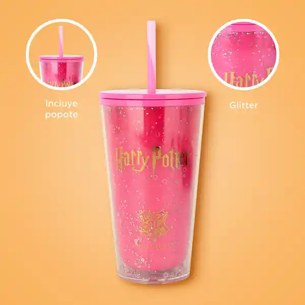 Vaso Plástico Con Pitillo Serie Harry Potter Rosa 600 mL Miniso