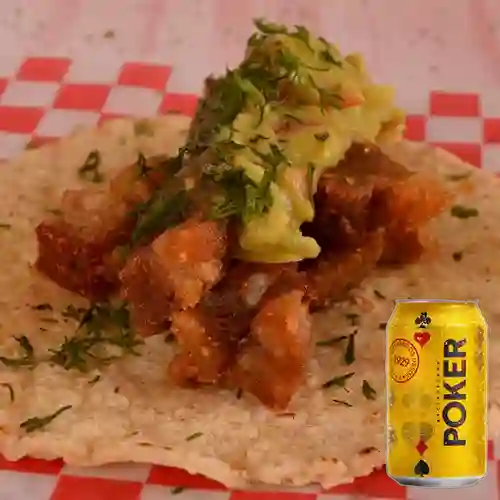 Combo Taco de Chicharron + Cerveza Poker Lta 330ml