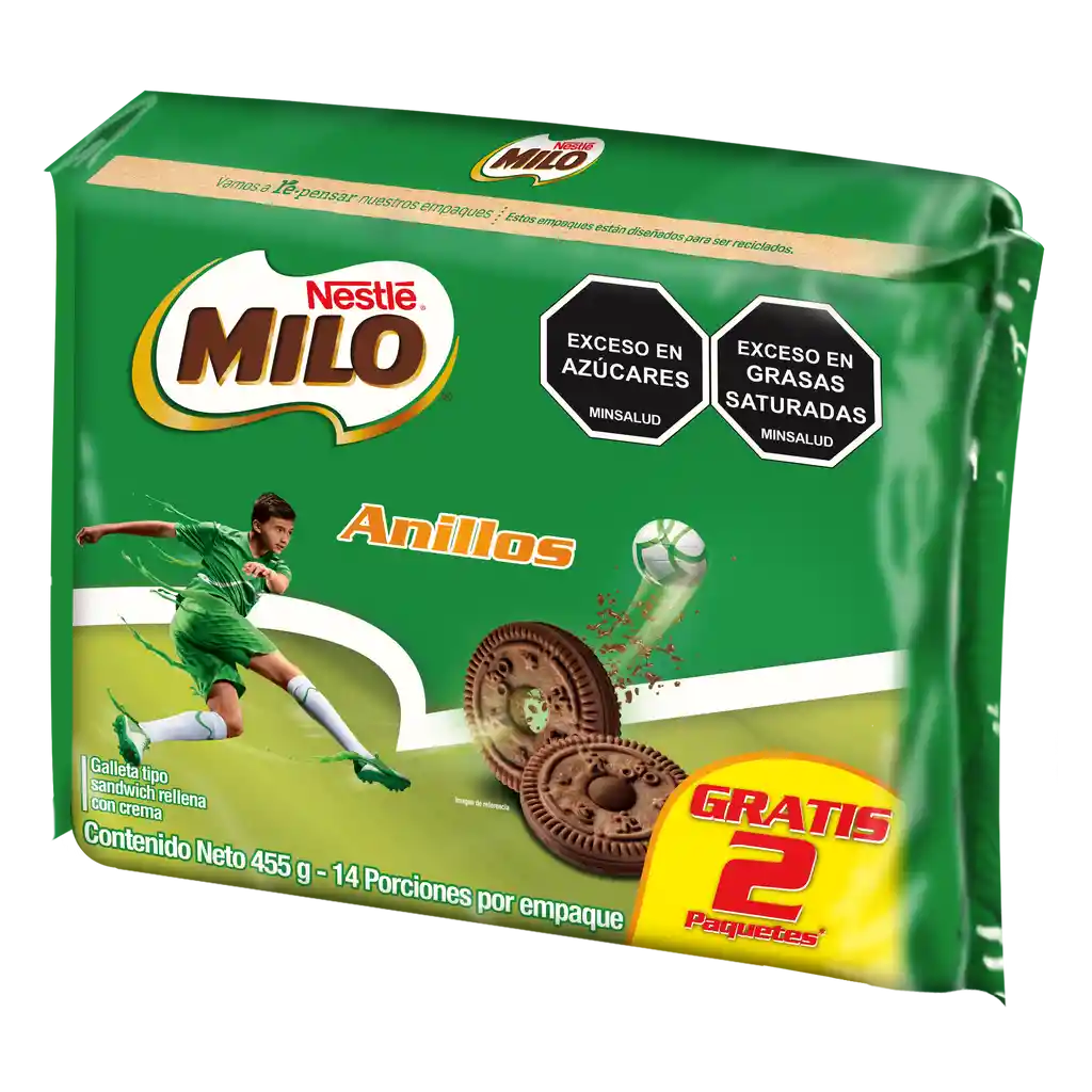 Galletas MILO Anillos rellenas con crema Pague 12 lleve 14 Unds x 455g
