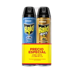 Raid insecticida aerosol mata insectos voladores + rastreros, 2 pack,  570ml