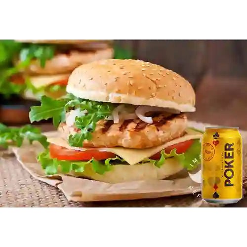 Combo Hamburguesa Carne Pollo Cordero + Poker 355 ml