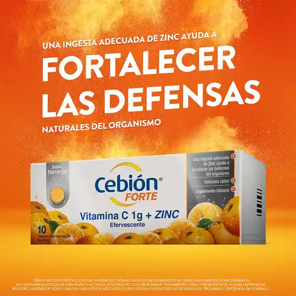 Cebión Forte tabletas Efervescentes de Vitamina C + Zinc con 10 unidades