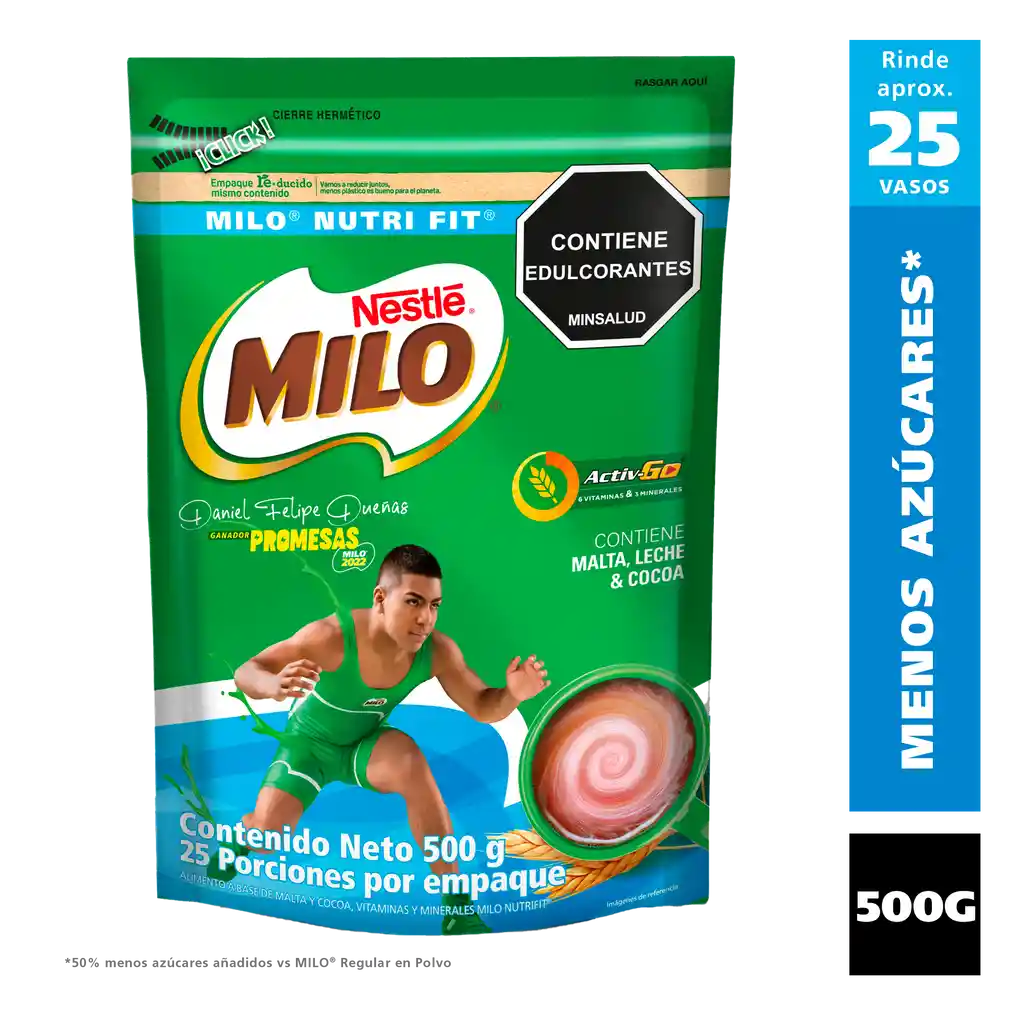 Bebida achocolatada con malta MILO NUTRIFIT menos azucares* x 500g