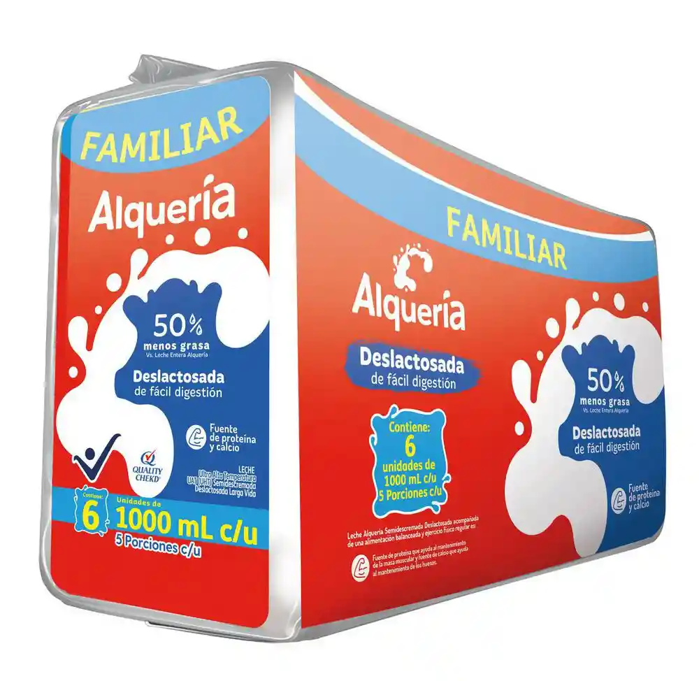 Leche Alqueria Semidescremada Deslactosada Sixpack (6000 Ml)