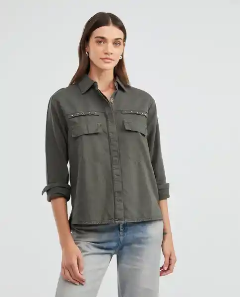 Camisa Ml Cargo Shaket Verde Soldado Ultraoscuro Talla S Mujer Chevignon