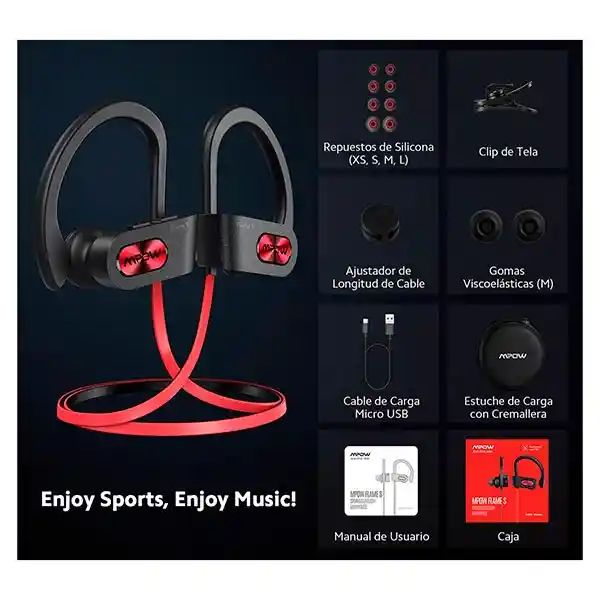 Mpow Audífonos Bluetooth Flame Sports Rojo