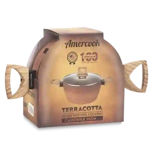 Amercook Cacerola Terracota Con Tapa de Vidrio 20 cm