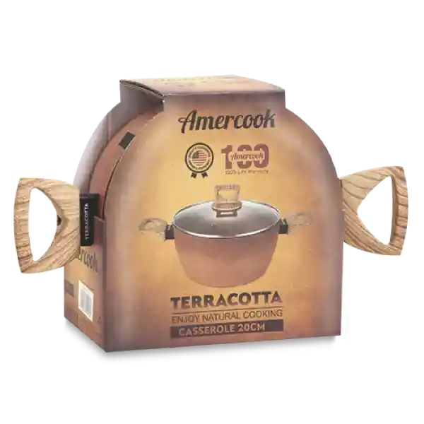 Amercook Cacerola Terracota Con Tapa de Vidrio 20 cm