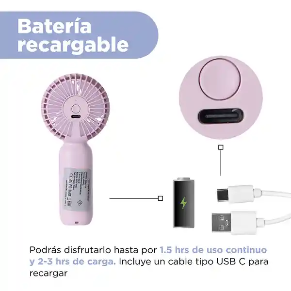 Ventilador de Mano Plegable Tornasol Rosa Serie Miniso