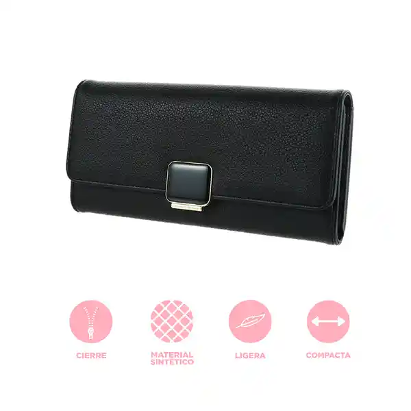 Billetera Para Mujer Rectangular Con Broche Negro Miniso