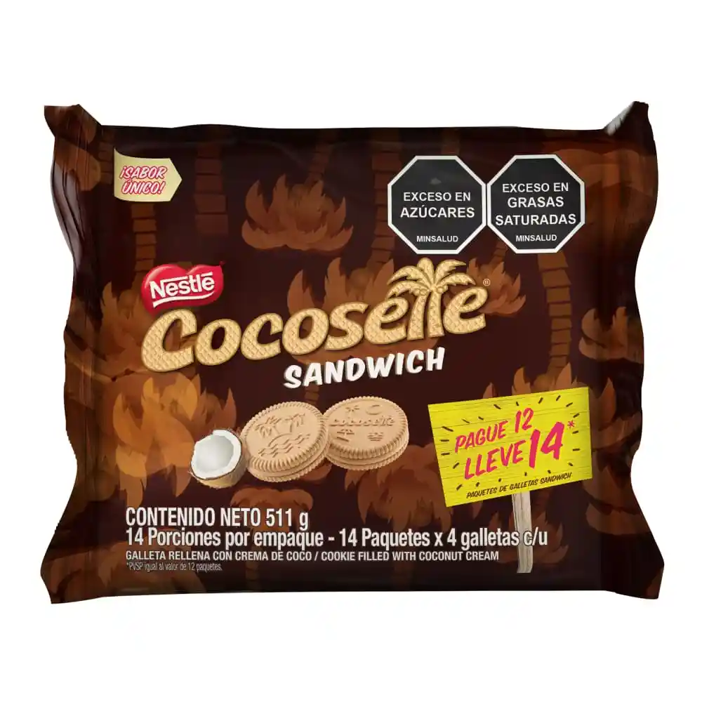 Galletas COCOSETTE Sándwich rellenas con crema de coco paga 12 lleva 14 x 50g c/u