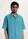 Camisa Malaga Turquesa Talla M Hombre Mango