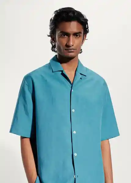 Camisa Malaga Turquesa Talla M Hombre Mango