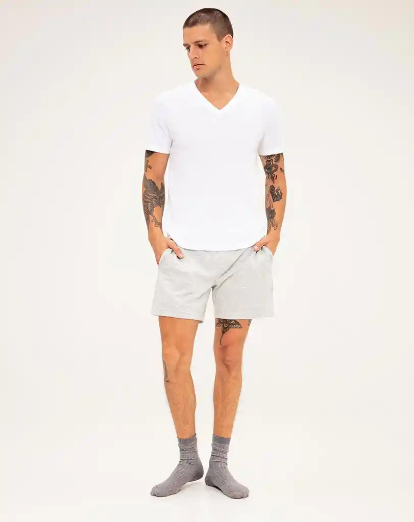 Camiseta Cuello V en Algodón y Poliéster Masculino Surtido Liso Mullo X3