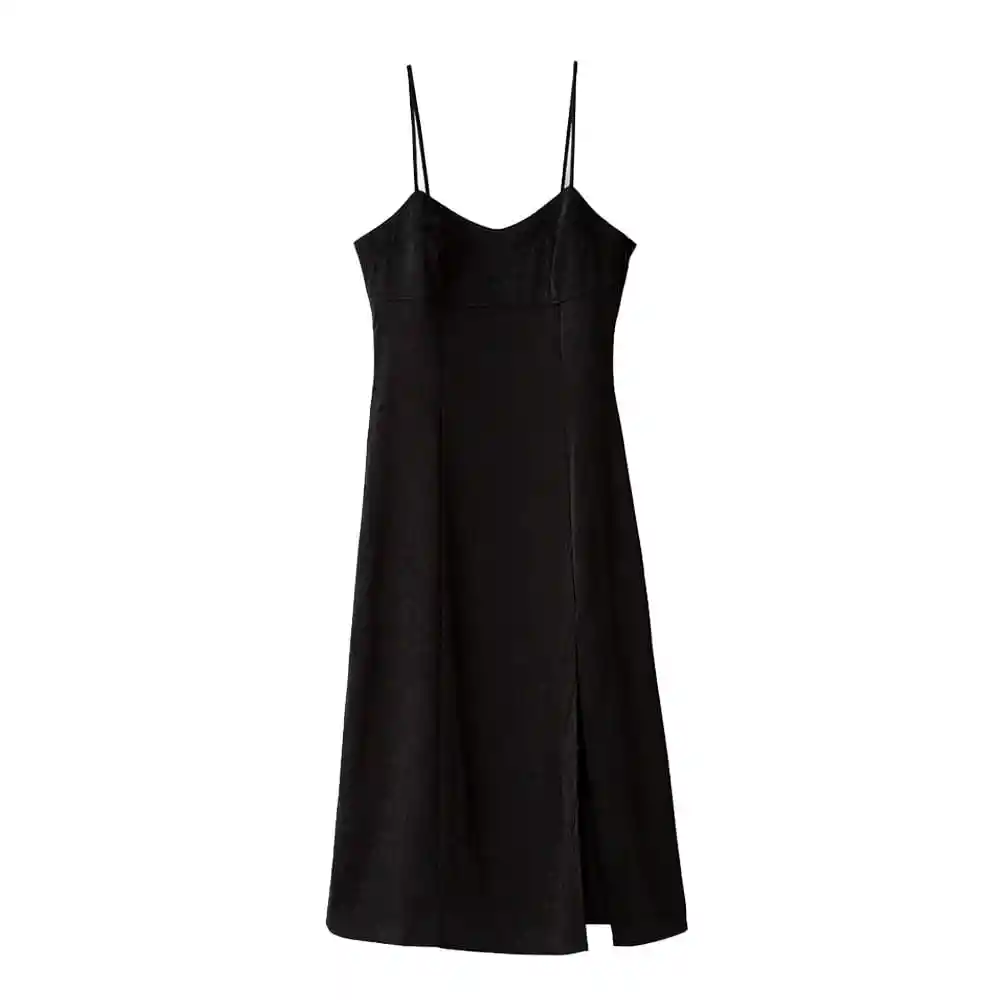 Vestido Midi Con Tiras Ajustables en Tejido Plano Femenino Lowit Gef