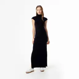 Vestido Largo Manga Corta Cuello Tortuga en Algodón Femenino Lido Gef Talla S