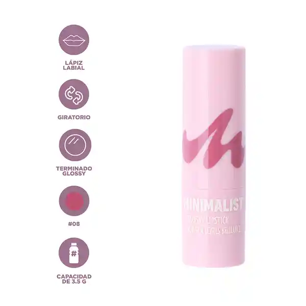 Lápiz Labial Brillante Serie Minimalist 08 Miniso