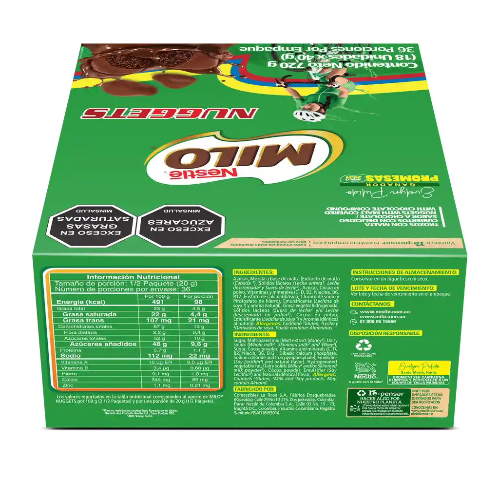 MILO NUGGETS cubiertos con sabor a chocolate 18 Unds x 20g c/u